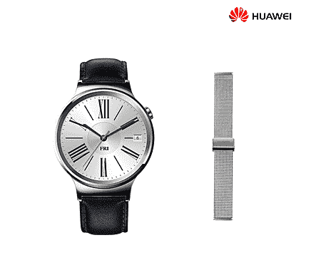 Huawei手表用黑色皮革表带加不锈钢网带 - 全部为300美元