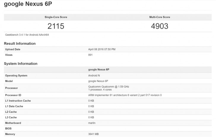 新的Nexus 6P版本与Snapdragon 820,4GB的RAM进行基准测试