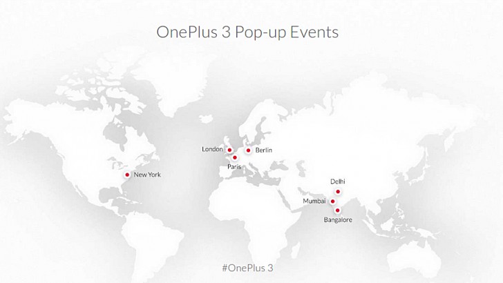 OnePlus 3将在全球选择城市的弹出活动中购买