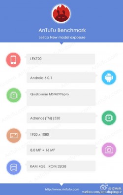 Leeco即将到来的Snapdragon 823手机获得基准测试