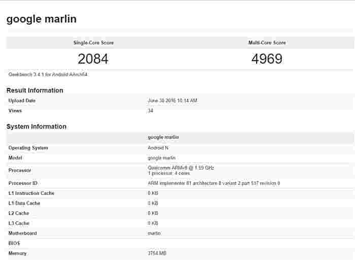 HTC Nexus 2016（代号为Marlin）现在发现了Geekbench