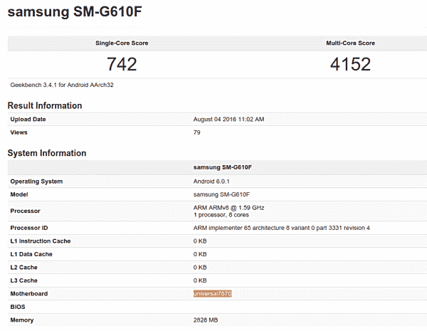 三星Galaxy On7（2016）Exynos变体在Geekbench上发现了