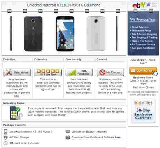 交易：解锁，翻新，翻新摩托罗拉Nexus 6只需180美元的eBay