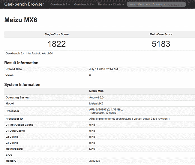 即将到来的魅族MX6在GeekBench上用Helio X20 SoC，4GB Ram发现