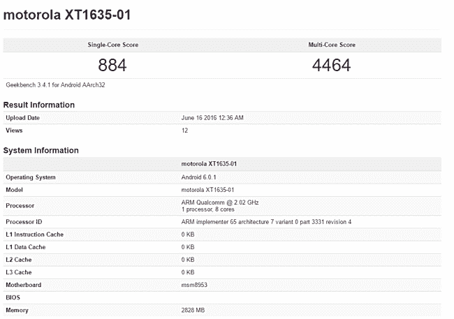 SD625供电的摩托罗拉XT1635在Geekbench上发现，据称是Moto Z玩