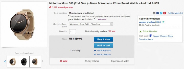 交易：经过翻新的Moto 360（第2 Gen）42毫米为男女和女性 -  160美元
