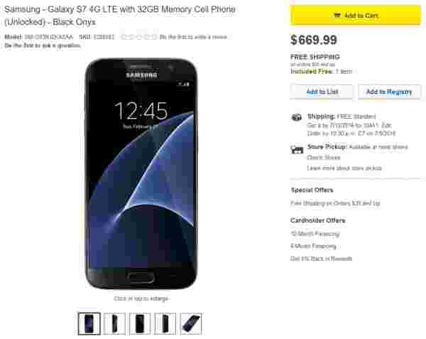 交易：购买美国解锁三星Galaxy S7 @百思买，收到75美元的礼品卡