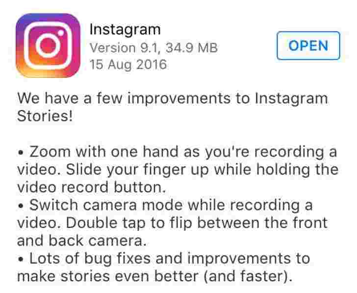 Instagram将幻灯片添加到缩放，双击以在视频中切换相机
