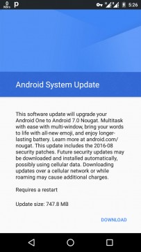 Android 7.0 Nougat更新击中Android一个手机