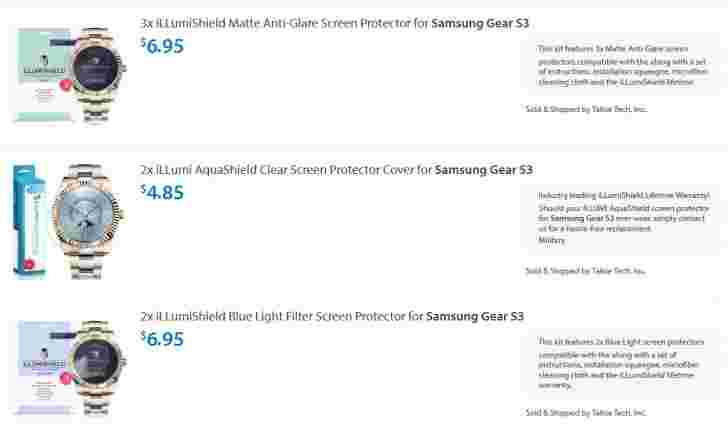 沃尔玛的网站有三星齿轮S3屏幕保护器的列表