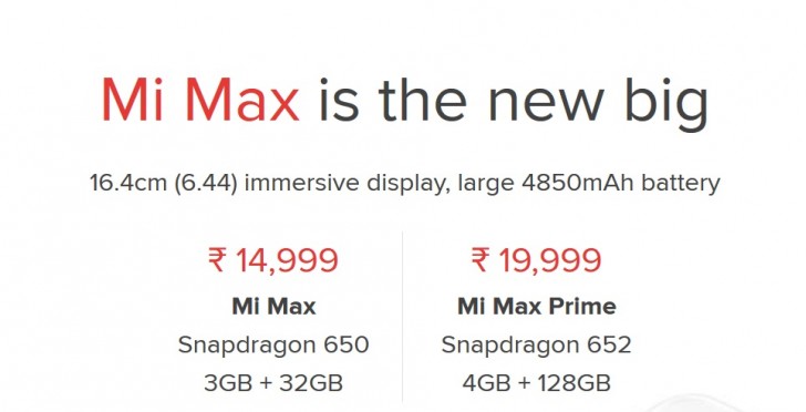 Xiaomi Mi Max“Prime”将于10月17日在印度销售19,999卢比