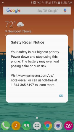 Verizon的Galaxy Note7获取更新，使电池图标绿色为安全单位，警告人们对不安全的人