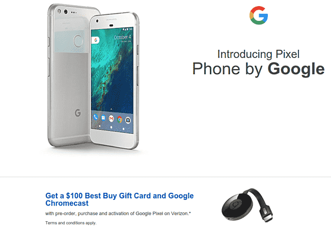 从verizon上购买和激活Google Pixel的最佳购买获得100美元的礼品卡和Chromecast
