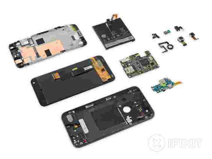 Google Pixel XL经过拆除处理，其可修复分数为10分（满分10分）