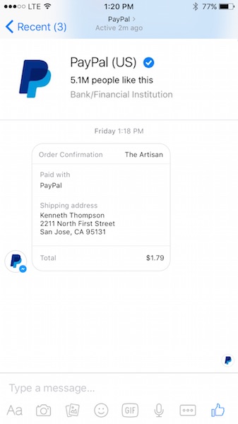 Facebook Messenger现在让您通过PayPal发送/收到金钱