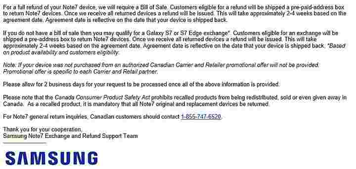 从加拿大未经授权零售商购买的Galaxy Note7？三星将为Galaxy S7 / S7边缘交换
