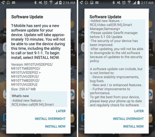 十月安全更新开始击中T-Mobile Galaxy Note 4和Note Edge