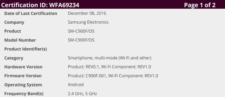 三星Galaxy C9 Pro的国际变体获得WiFi认证