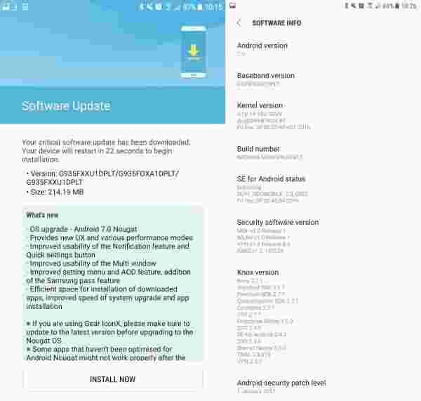 Samsung开始推出S7和S7 Edge的Android Nougat更新