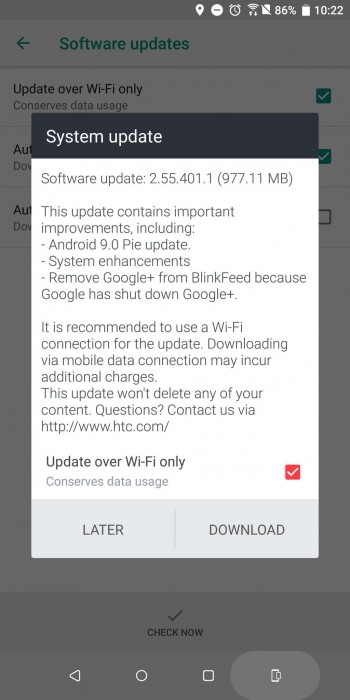 HTC U12 +在欧洲接收Android 9.0饼图