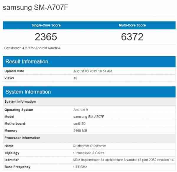 三星Galaxy A70S出现在Geekbench上
