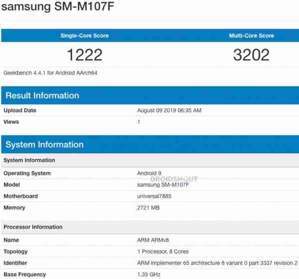 三星Galaxy M10S用Exynos 7885发现了Geekbench