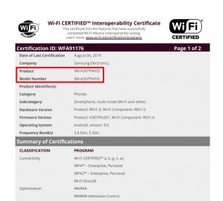 三星Galaxy A30S和A50S通过Wi-Fi Alliance认证