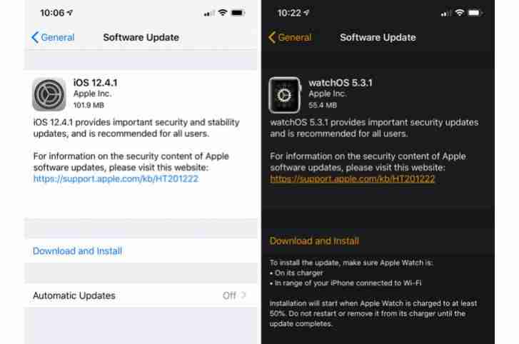 iOS 12.4.1和Watchos 5.3.1已解决是解决安全问题