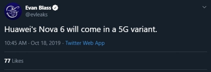 华为Nova 6将有一个5G型号