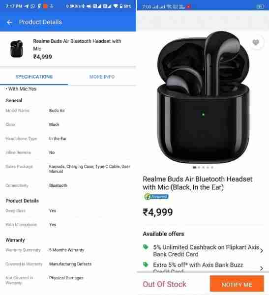 Flipkart在12月17日推出的Flipkart揭示了Realme Buds Air Price