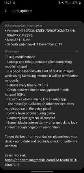 三星Galaxy Note9获取新的Android 10 beta，错误修复和12月安全补丁