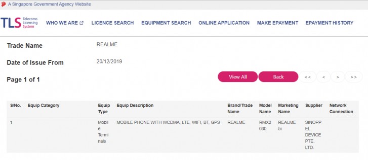 Realme 5i在新加坡获得认证