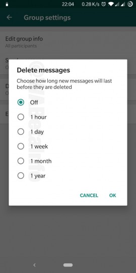WhatsApp在最新测试版中添加了组聊天的到期消息