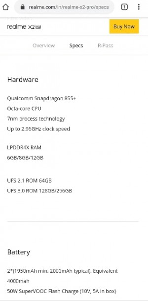 Realme X2 Pro，6GB RAM和64GB存储选项在印度网站上发现