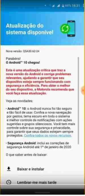 Android 10到达摩托罗拉一个愿景