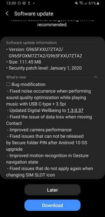 新的Android 10 Beta更新到达Galaxy S9和S9 +