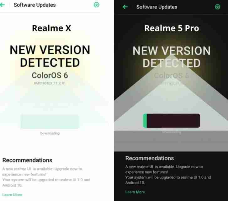 realme x，realme 5 pro开始接收Android 10和Realme UI