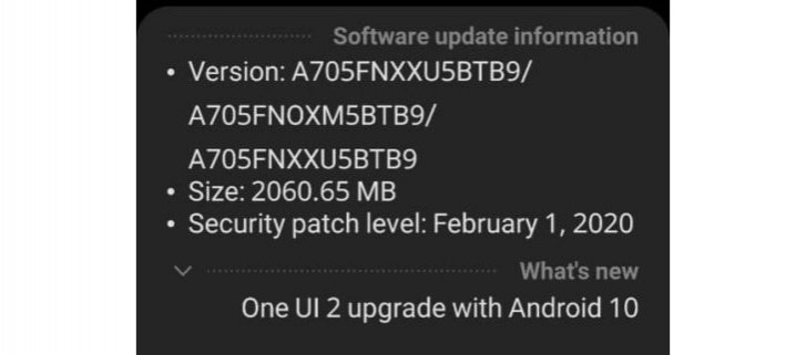 三星Galaxy A70通过一个UI 2.0接收Android 10更新