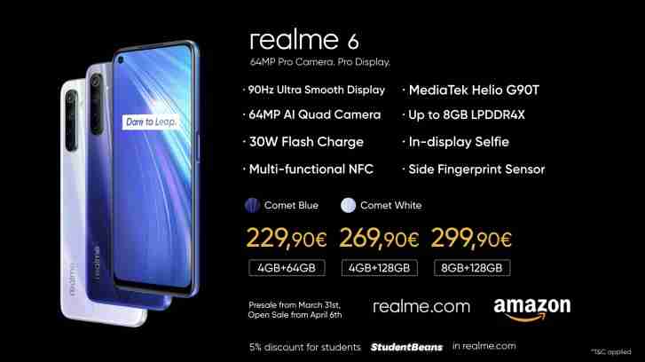 Realme 6,6i和C3到达欧洲，可供预订，四月发货开始