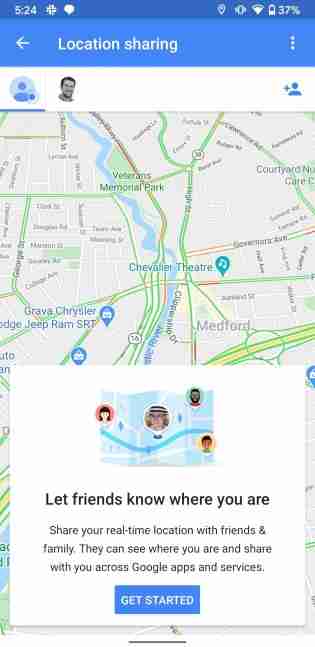 Google地图获取更新的位置共享UI