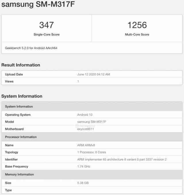 三星Galaxy M31s出现在GeekBench列表中