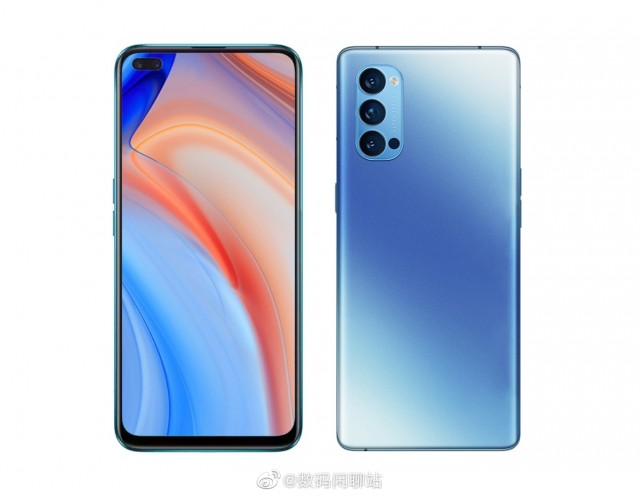 Oppo Reno4渲染展示了双自拍照相机。收费规范。