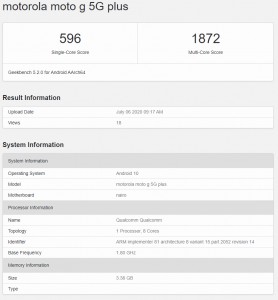 Moto G 5G Plus每天通过Geekbench在官方公告前一天通过