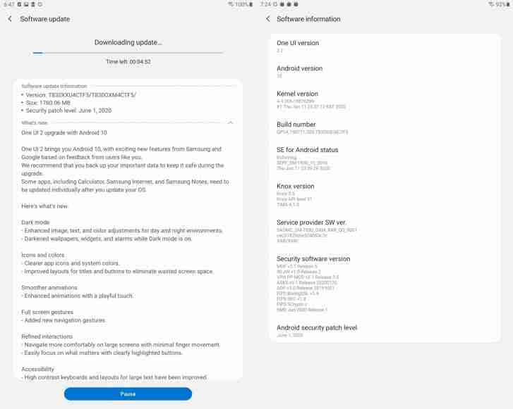 Samsung Galaxy Tab S4获得Android 10，在美国和加拿大的一个UI 2.1