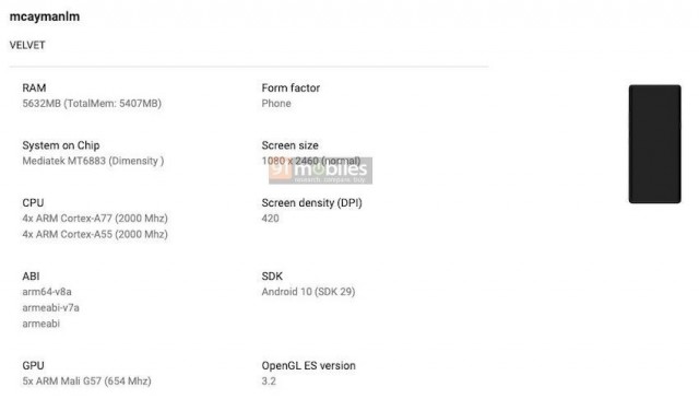 LG天鹅绒具有Dimenty 800，在Google Play控制台列表中发现