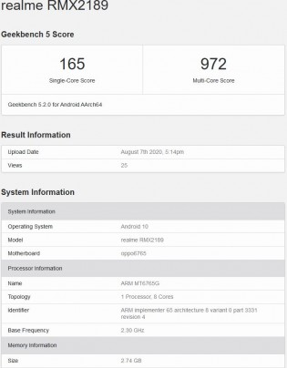 Realme C12在GeekBench上弹出带有Helio P35芯片组和3GB的RAM