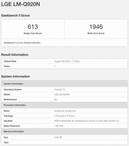 LG Q92通过GeekBench与Snapdragon 765G芯片组和Android 10