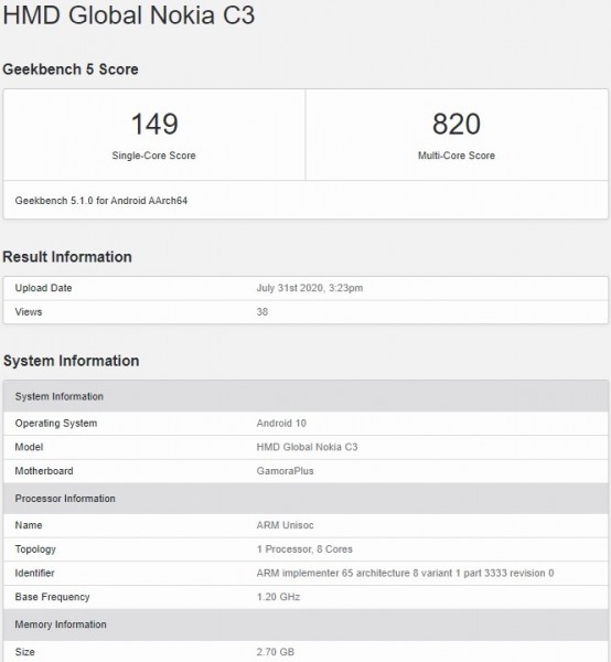 诺基亚C3弹出geekbench