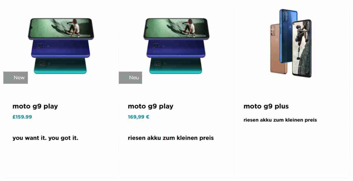 Moto G9 Plus和E7 Plus将很快跟随欧洲摩托罗拉G9 Play以160英镑/€170，Moto G9 Plus和E7 Plus