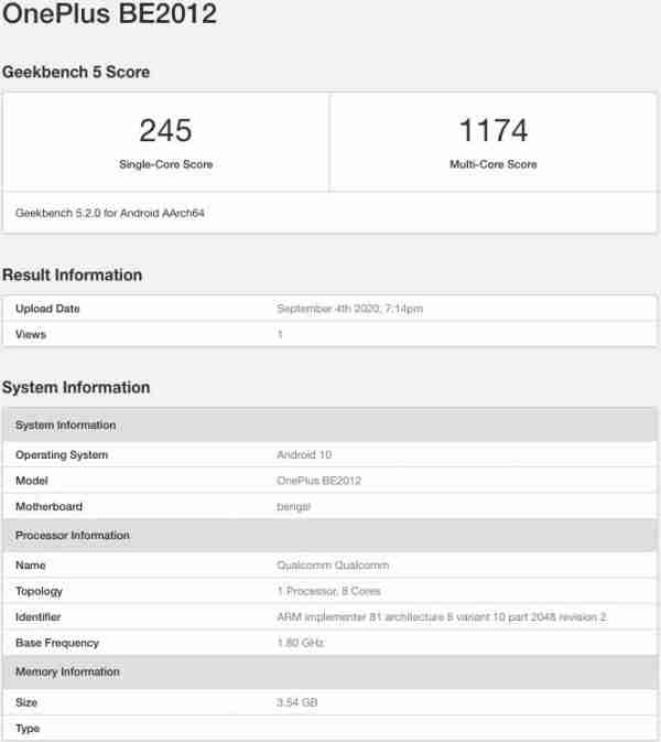 使用Snapdragon 460和4GB RAM上的GeekBench上出现OnePlus三叶草